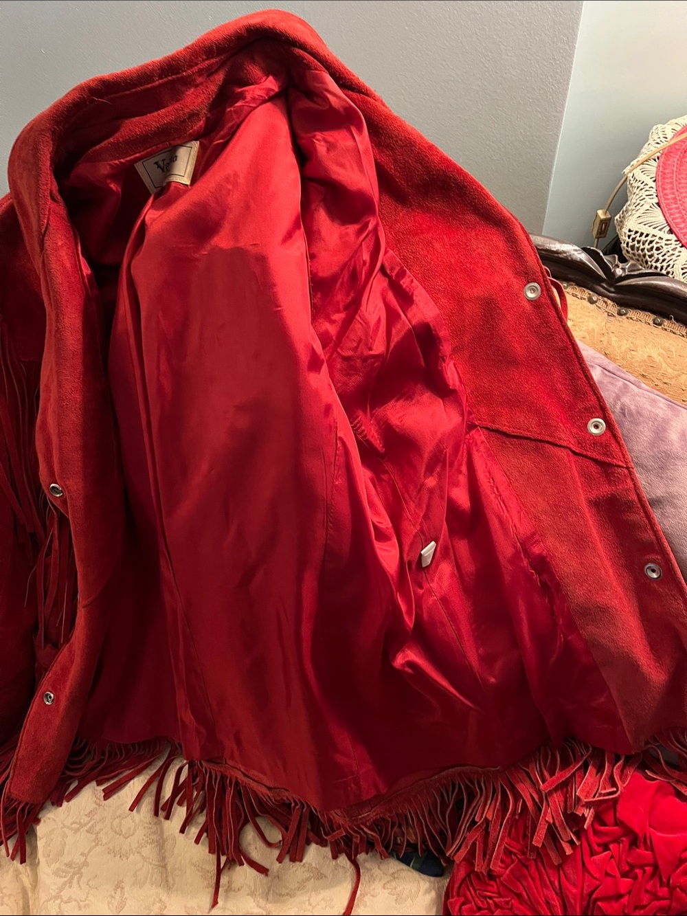 Vakko Red Suede Fringe Jacket - Picture 6 of 11